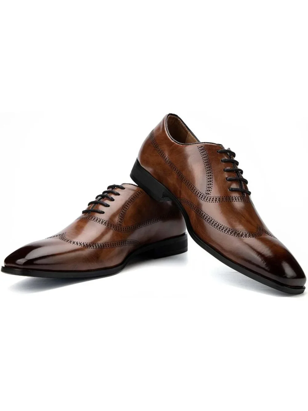 Men's Brown  Leather Lace Up Formal Casual Fashion Oxford Business Dress Shoes